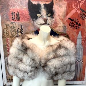 Silver fox vintage 80’s fluffy opulent wrap stole gray silk lining EC